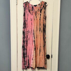 The Pyramid Collection babydoll tiered midi dress tie dye medium hippie bohemian